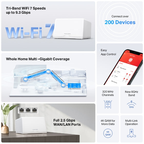 نظام Mercusys Halo H47BE (عبوة من قطعتين) BE9300 Wi-Fi 7 ثلاثي النطاق للمنزل بالكامل نظام Mercusys Halo H47BE (عبوة من قطعتين) BE9300 Wi-Fi 7 ثلاثي النطاق للمنزل بالكامل